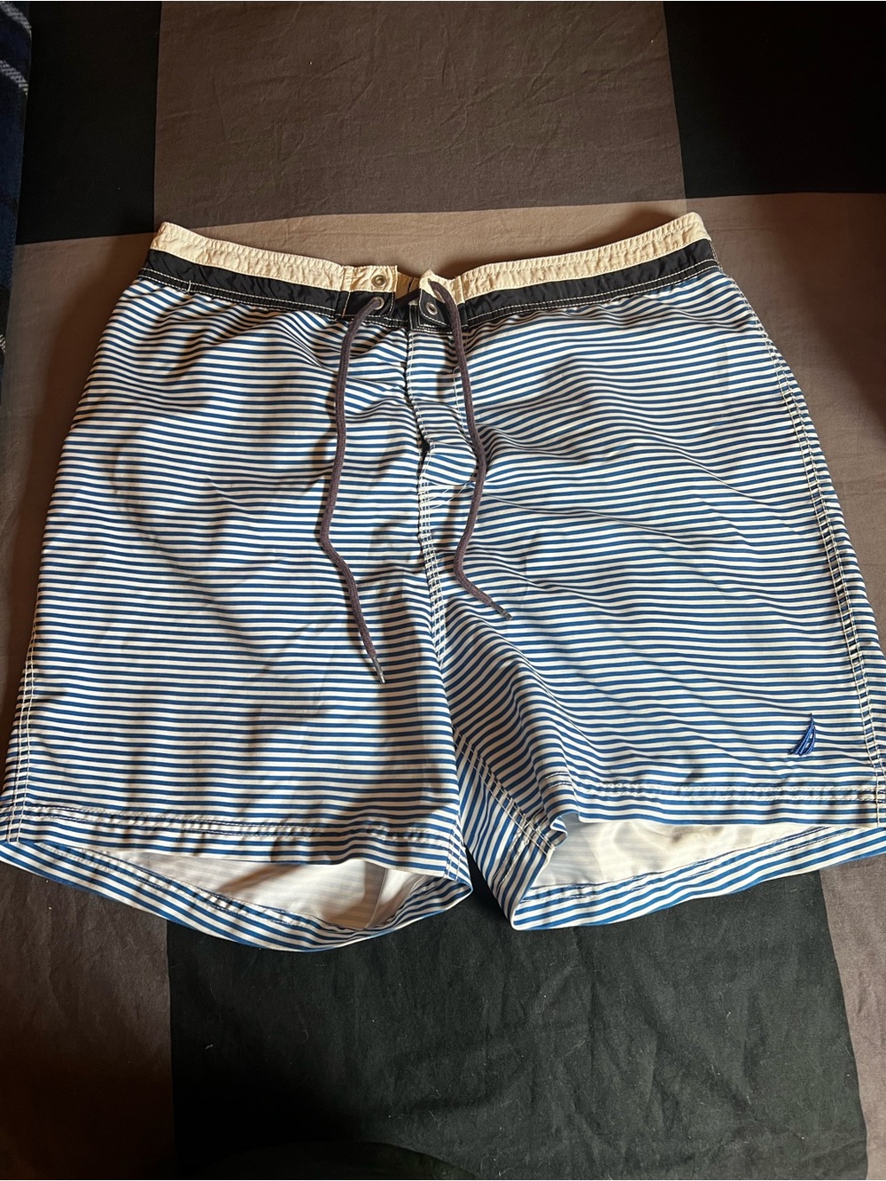 Nautica Men’s Blue & White Striped Swim Trunks